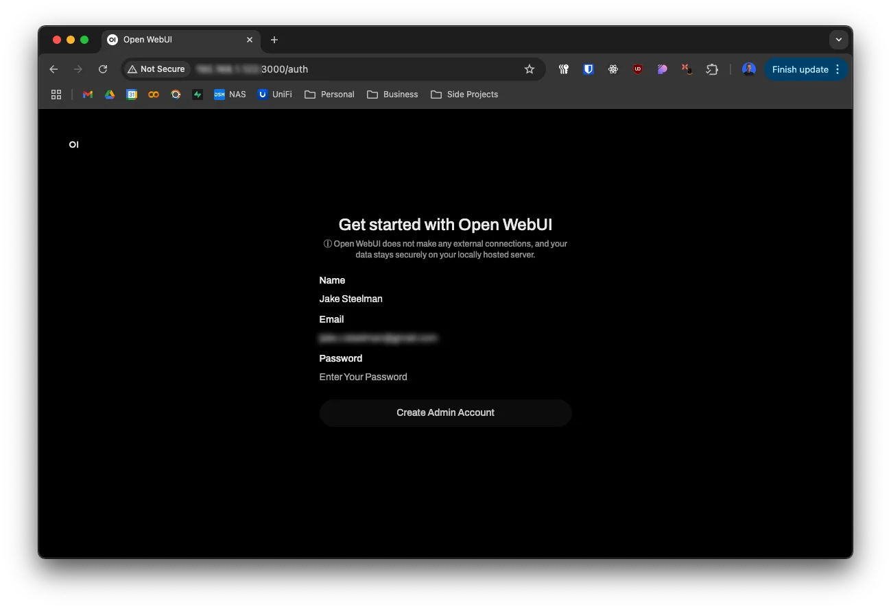 Setup screen